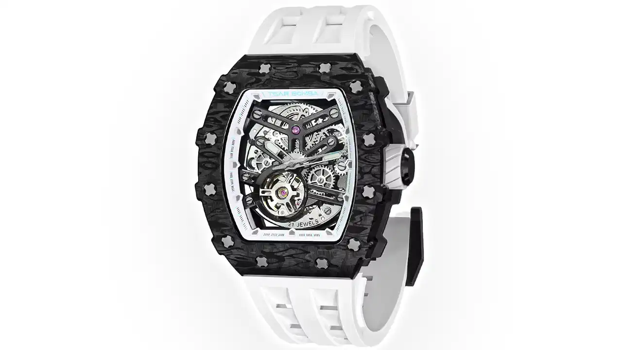 TSAR BOMBA Mechanical Skeleton Men’s Watch – Luxury Automatic Carbon Fiber