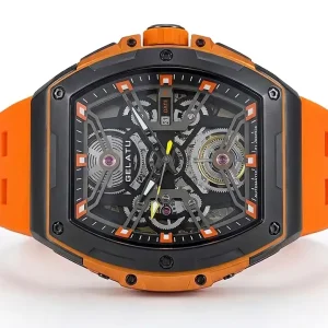 GELATU Men’s Trend Mechanical Tonneau Wristwatch – Luminous Waterproof Automatic Skeleton Design